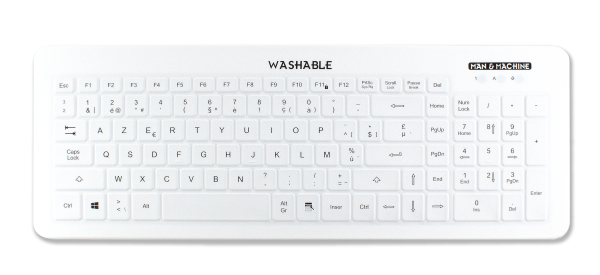 Volledig formaat wasbaar toetsenbord met sterilisiseerbare, op maat gemaakte hoes in Belgische (AZERTY) layout – Very Cool Flat van Man & Machine