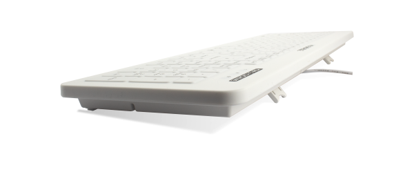 Very Cool Flat keyboard with slight elevation on two feet for ergonomic and comfortable typing