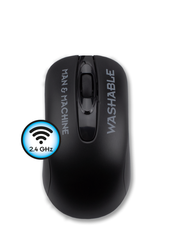 Washable black IP67 wireless C Mouse with sealed body and scroll wheel