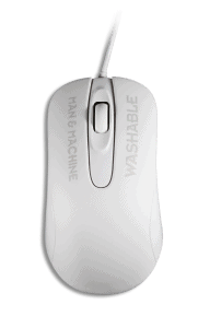 A Man & Machine washable wired white C Mouse seen from the top