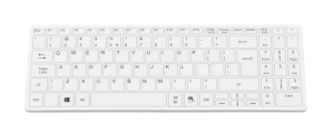Man & Machine white Its Cool Flat keyboard with easily detachable, reusable and sterilisable fitted drape with US layout – ideal for medical and industrial environments