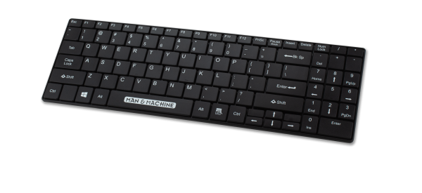 Washable, compact black It's Cool keyboard with low-profile, silent keys, ensuring ergonomic comfort and optimal hygiene - by Man & Machine