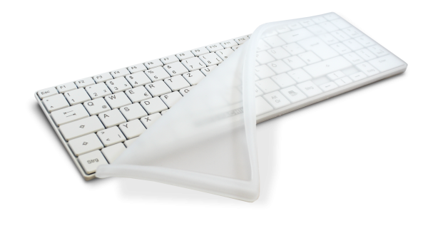 Silky soft, transparent, autoclavable drape providing hygienic protection for the white It's Cool keyboard against germs