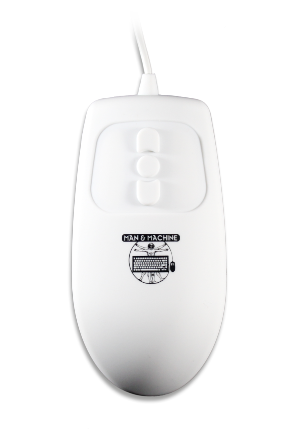 Waterproof mouse for cleanrooms and labs – Mighty Mouse by Man & Machine, IP68 and disinfectable