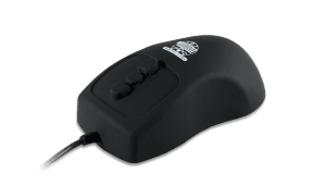 A streamlined Man & Machine black Petite Mouse with scroll buttons is seen from the side