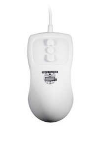 The streamlined Man & Machine hygienic white Petite Mouse with scroll buttons is fully sealed and waterproof