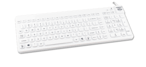 Waterproof Man & Machine white Really Cool keyboard with US layout - angle view
