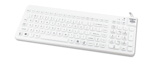 Waterproof Man & Machine white Really Cool keyboard with US layout - angle view