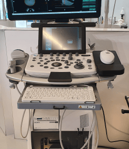 A white fully sealed Man & Machine Slim Cool keyboard and Mighty Mouse are seen on a cart in a hospital A white fully sealed Man & Machine Slim Cool keyboard and Mighty Mouse are seen on a cart in a hospital