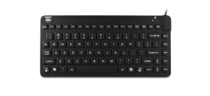 A black Man & Machine Slim Cool compact silicone keyboard with US International layout is seen from the top