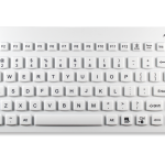 A white Man & Machine Slim Cool compact silicone keyboard with US International layout is seen from the top