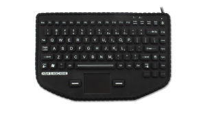 A black washable Man & Machine in-vehicle So Cool keyboard with US International layout is seen from the top