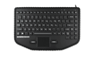 A black Man & Machine in-vehicle So Cool keyboard with US International layout is seen from the top