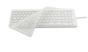 Transparent silicone drape with key profile for the US Y Cool keyboard, protected against dirt and microbes, preserving tactile feel, autoclavable and UV disinfectable